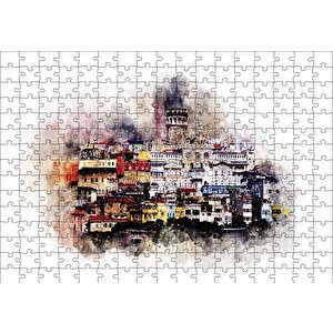 Suluboya Galata Manzarası Puzzle Yapboz Mdf Ahşap 255 Parça
