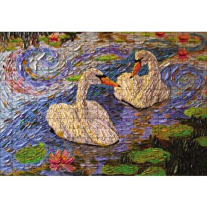 Aşık Kuğular Yağlı Boya Puzzle Yapboz Mdf Ahşap 255 Parça