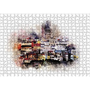 Suluboya Galata Manzarası Puzzle Yapboz Mdf Ahşap 500 Parça