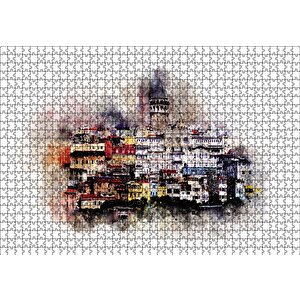 Suluboya Galata Manzarası Puzzle Yapboz Mdf Ahşap 1000 Parça
