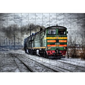 Nostaljik Elektrikli Renkli Tren Puzzle Yapboz Mdf Ahşap 120 Parça