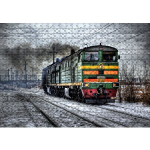 Nostaljik Elektrikli Renkli Tren Puzzle Yapboz Mdf Ahşap 500 Parça