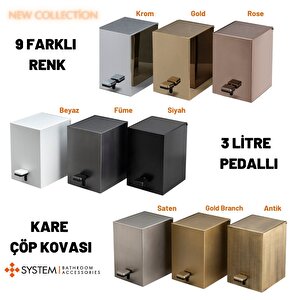 Pedallı Kare Çöp Kovası 3 Lt Gold  262x245x180 Mm
