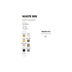 Pedallı Kare Çöp Kovası 3 Lt Gold Branch 262x245x180 Mm