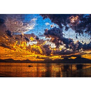 Gün Batımı Doğa Tekne Puzzle Yapboz Mdf Ahşap 255 Parça