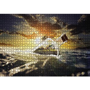 Deniz Gün Batımı Şişe Puzzle Yapboz Mdf Ahşap 1000 Parça