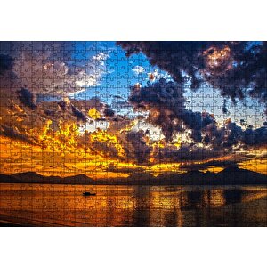 Gün Batımı Doğa Tekne Puzzle Yapboz Mdf Ahşap 500 Parça