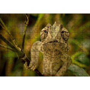 Dalda Boz Renkli Bukalemun Puzzle Yapboz Mdf Ahşap 120 Parça