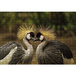 Gri Vinç Taç Kuşları Afrika Puzzle Yapboz Mdf Ahşap 500 Parça