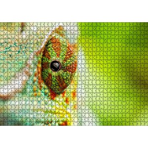 Bukalemun Gözü Yakın Çekim Flu Arka Plan Puzzle Yapboz Mdf Ahşap 1000 Parça