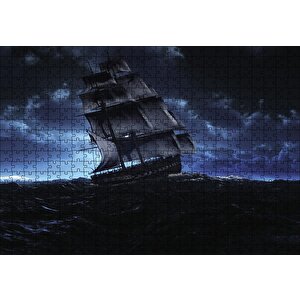 Hırçın Dalgalarda Yelkenli Gemi Puzzle Yapboz Mdf Ahşap 500 Parça