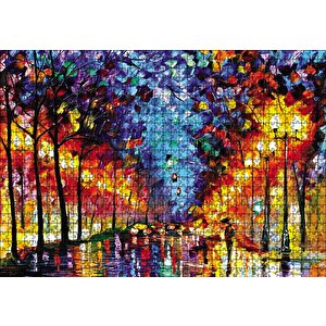 Ağaçlı Yol Ve Şemsiyeli Adam Yağlı Boya Puzzle Yapboz Mdf Ahşap 1000 Parça