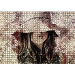 Mektup Zemininde Şapkalı Kız Puzzle Yapboz Mdf Ahşap 1000 Parça