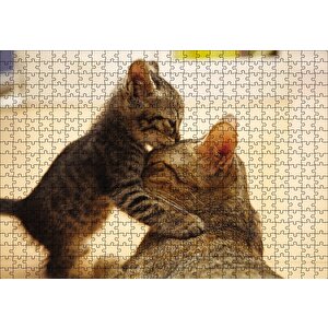 Yavru Kedi Anne Sevgisi Puzzle Yapboz Mdf Ahşap 500 Parça