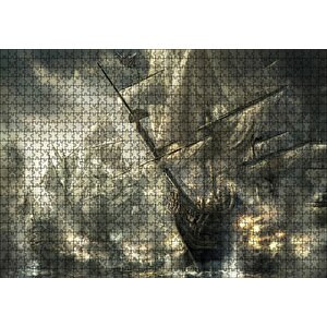 Yelkenli Gemiler İle Deniz Savaşı Çizim Görseli Puzzle Yapboz Mdf Ahşap 1000 Parça