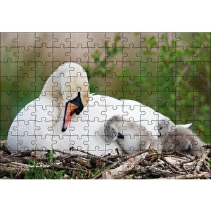 Uykudaki Kuğu Ailesi Puzzle Yapboz Mdf Ahşap 120 Parça