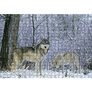 Kış Ormandaki Kurtlar Görseli Puzzle Yapboz Mdf Ahşap 500 Parça
