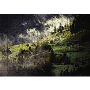 Yamaçlardaki Sisli Köy Puzzle Yapboz Mdf Ahşap 120 Parça