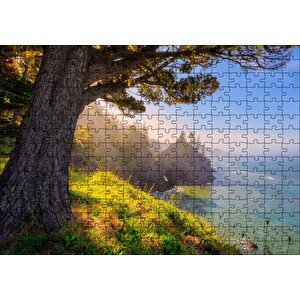 Gündoğumu Deniz Manzaralı Tepedeki Ağaç Puzzle Yapboz Mdf Ahşap 255 Parça