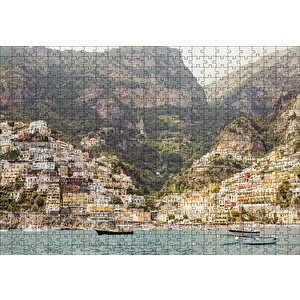 Deniz Ve Yalçın Kayalıklardaki Evler Puzzle Yapboz Mdf Ahşap 500 Parça