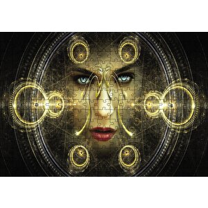 Daireler Çinde Kadın Yüz Gözler Puzzle Yapboz Mdf Ahşap 255 Parça