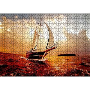 Yelkenli Gemi Dalgalı Deniz Bulutlu Gök Görseli Puzzle Yapboz Mdf Ahşap 1000 Parça