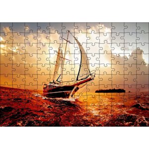 Yelkenli Gemi Dalgalı Deniz Bulutlu Gök Görseli Puzzle Yapboz Mdf Ahşap 120 Parça