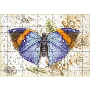 Kartpostal Üstünde Mavi Kelebek Puzzle Yapboz Mdf Ahşap 120 Parça
