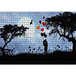 Sevgililer Doğa Balon Kalp Puzzle Yapboz Mdf Ahşap 1000 Parça
