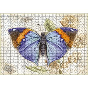 Kartpostal Üstünde Mavi Kelebek Puzzle Yapboz Mdf Ahşap 500 Parça