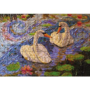 Aşık Kuğular Yağlı Boya Puzzle Yapboz Mdf Ahşap 120 Parça