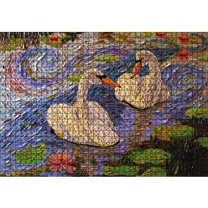 Aşık Kuğular Yağlı Boya Puzzle Yapboz Mdf Ahşap 1000 Parça