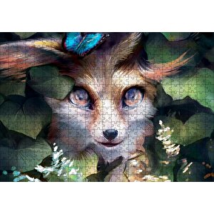 Yaprakların Arasındaki Sevimli Tilki Puzzle Yapboz Mdf Ahşap 500 Parça