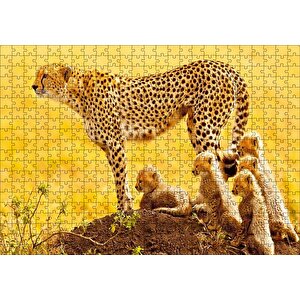Atletik Çita Ve Sevimli Yavruları Puzzle Yapboz Mdf Ahşap 500 Parça
