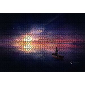 Okyanusta Günbatımı Sandal Ve Çocuk Puzzle Yapboz Mdf Ahşap 1000 Parça