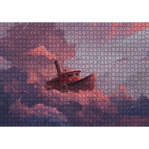 Şirin Balıkçı Teknesi Ve Mor Pembe Bulutlar Puzzle Yapboz Mdf Ahşap 1000 Parça