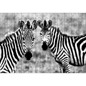 İki Sevimli Zebra Görseli Puzzle Yapboz Mdf Ahşap 120 Parça