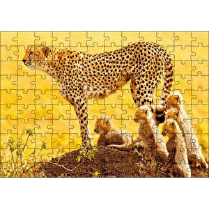 Atletik Çita Ve Sevimli Yavruları Puzzle Yapboz Mdf Ahşap 120 Parça
