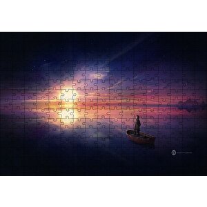 Okyanusta Günbatımı Sandal Ve Çocuk Puzzle Yapboz Mdf Ahşap 255 Parça
