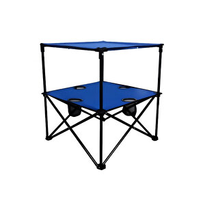 2 Adet Katlanır Balıkçı Taburesi Kamp Sandalyesi Ve 58x58 Rejisör Kamp Masası Çantalı Kamp Seti - Mavi