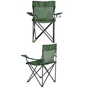 2 Adet Katlanır Kamp Sandalyesi Ve 1 Adet 58x58 Rejisör Kamp Masası Çantalı Kamp Seti - Yeşil