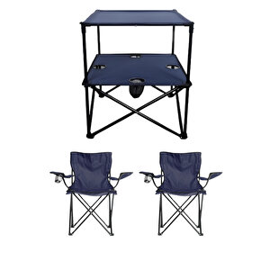 2 Adet Katlanır Kamp Sandalyesi Ve 1 Adet 58x58 Rejisör Kamp Masası Çantalı Kamp Seti - Lacivert