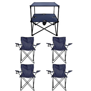 4 Adet Katlanır Kamp Sandalyesi Ve 1 Adet 58x58 Rejisör Kamp Masası Çantalı Kamp Seti - Lacivert
