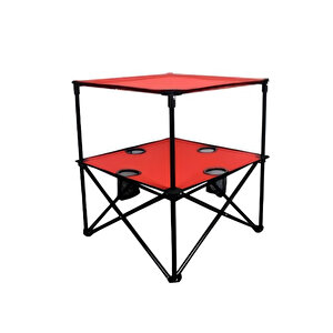 4 Adet Katlanır Kamp Sandalyesi Ve 1 Adet 58x58 Rejisör Kamp Masası Çantalı Kamp Seti - Kırmızı