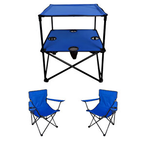 2 Adet Katlanır Kamp Sandalyesi Ve 1 Adet 58x58 Rejisör Kamp Masası Çantalı Kamp Seti - Mavi