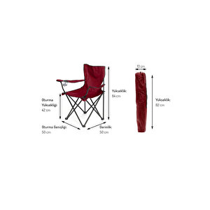 2 Adet Katlanır Kamp Sandalyesi Ve 1 Adet 58x58 Rejisör Kamp Masası Çantalı Kamp Seti - Kırmızı