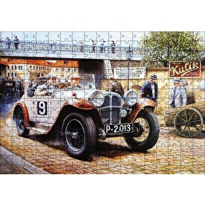 Geçmişte Araba Yarışçıları Görseli Puzzle Yapboz Mdf Ahşap 255 Parça