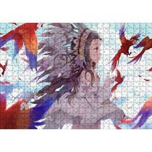 Anime Kız Ve Papağanlar Görseli Puzzle Yapboz Mdf Ahşap 500 Parça