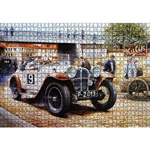 Geçmişte Araba Yarışçıları Görseli Puzzle Yapboz Mdf Ahşap 1000 Parça