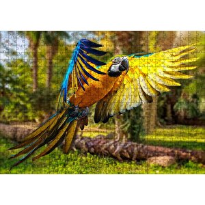 Papağan Mavi Turuncu Sarı Ormanda Uçuyor Puzzle Yapboz Mdf Ahşap 500 Parça